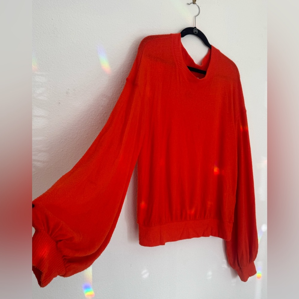 Free People red/orange bell-sleeve sweater, super soft, size M